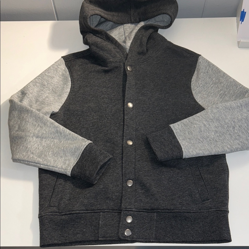 Old Navy Gray Full Snap Up Jacket + Hood Size S (6/7)